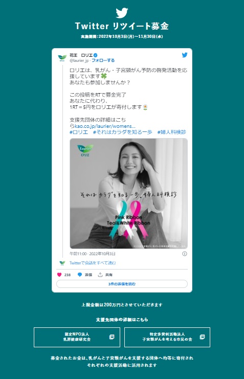 花王様よりTwitterリツイート募金の支援先に今年も決まりました！
